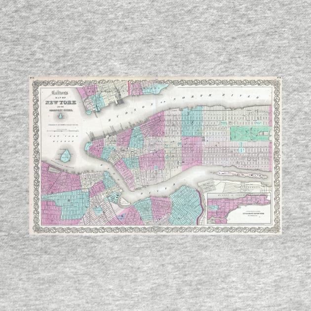 Vintage Map of NYC and Brooklyn (1861) by Bravuramedia